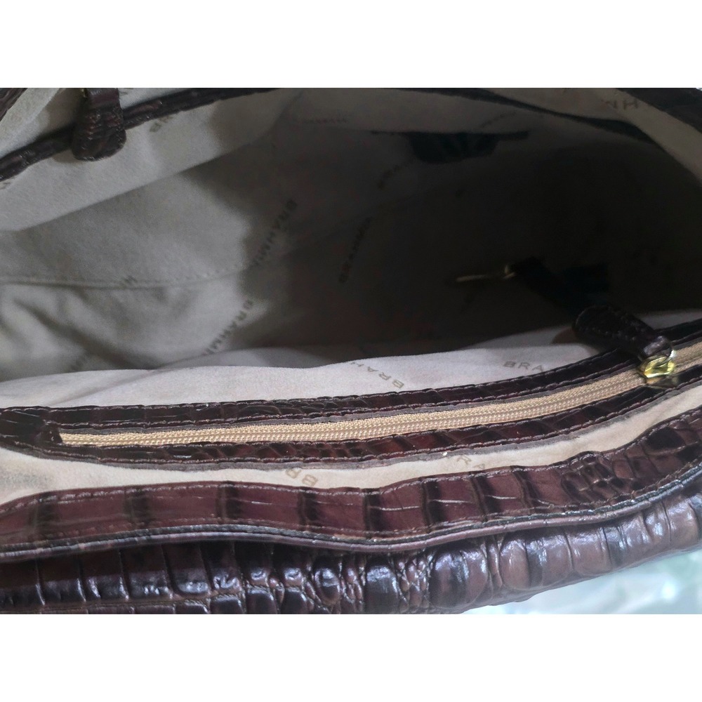 Brahmin Brown Crocodile Embossed Leather Flap Shoulder Bag Gold Logo Hardware - Picture 10 of 14